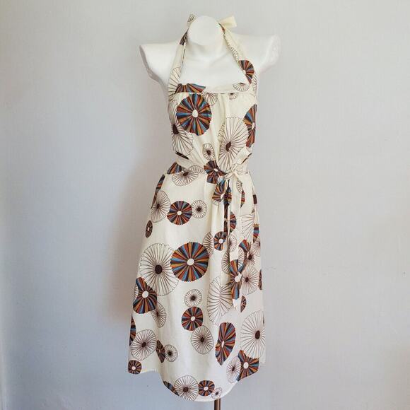 Vintage Handmade Halter Dress Retro Floral Belted Square Neck Pocket Summer - Picture 1 of 15